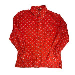 Vintage Skyr Nylon Disco Shirt Mens S/M Red‎ Psychedelic Floral Collar 60 70